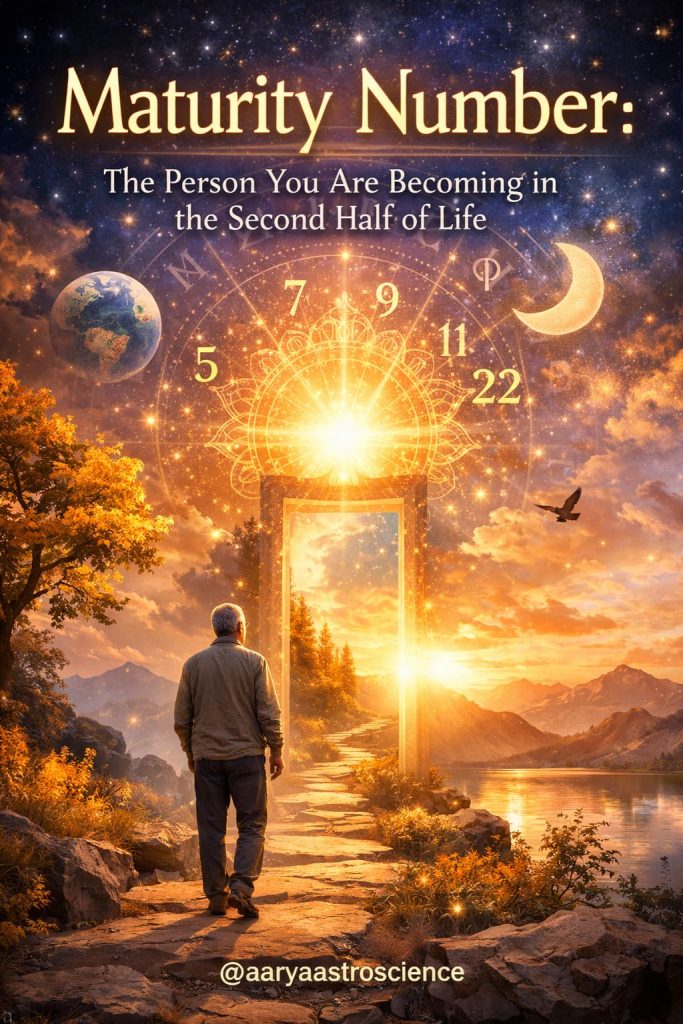  A conceptual image representing the transition guided by the Maturity Number in numerology. It symbolizes personal evolution, wisdom gained with age, and the ultimate destination of one's life journey.
