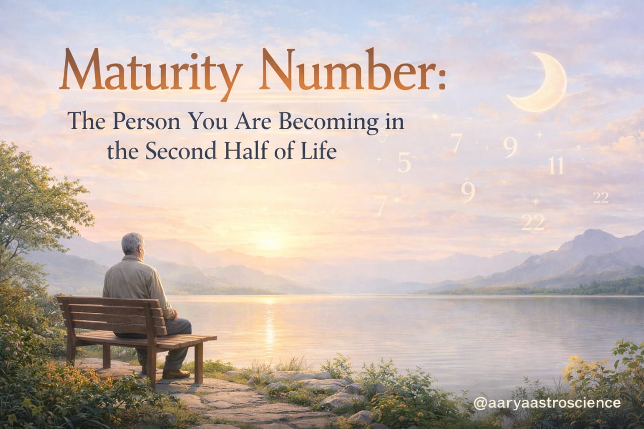 Illustration of a person at a crossroads, with a winding path leading to a symbol of wisdom or a shining peak, representing the journey of the Maturity Number in numerology.