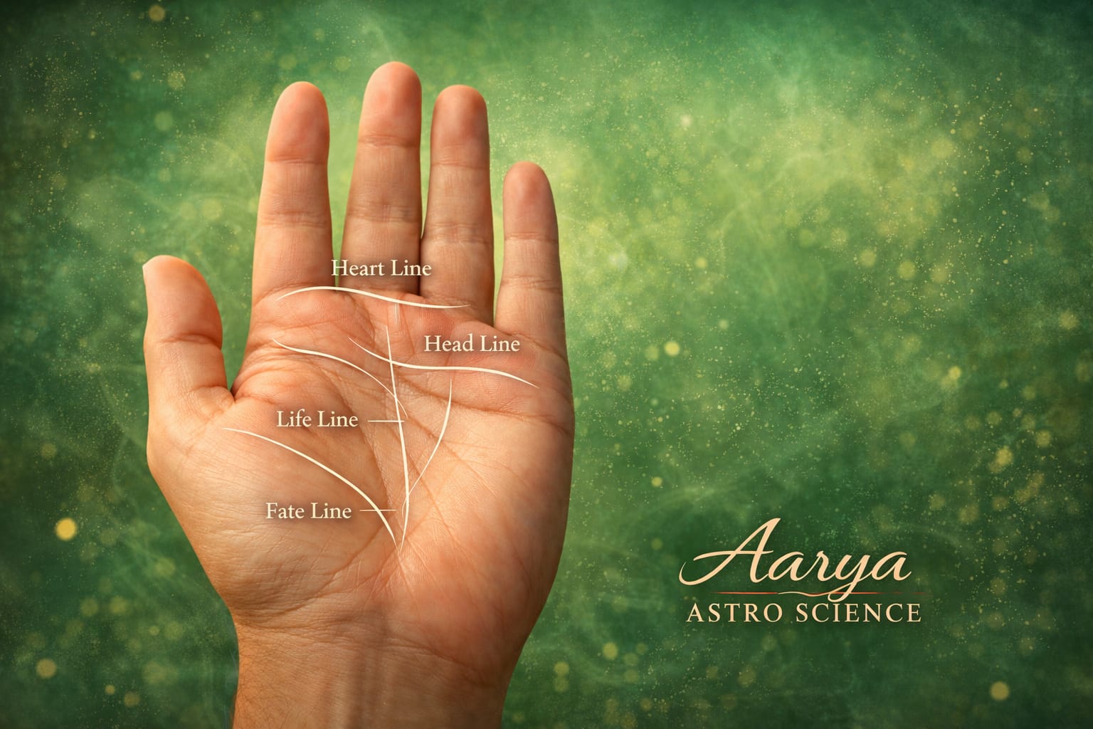 Professional palmistry image showing major palm lines used to analyze future potential and life direction