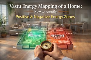 Vastu energy mapping of a home showing positive and negative energy zones by Aarya Astro Science