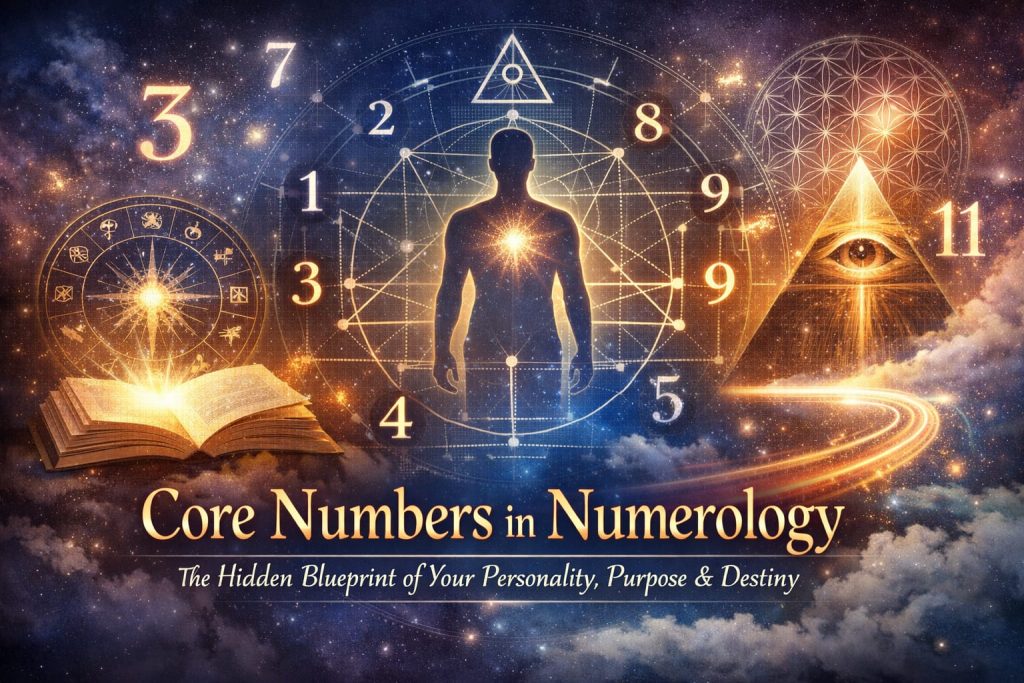 Core numbers in numerology chart showing life path destiny and personality numbers by Aarya Astro Science