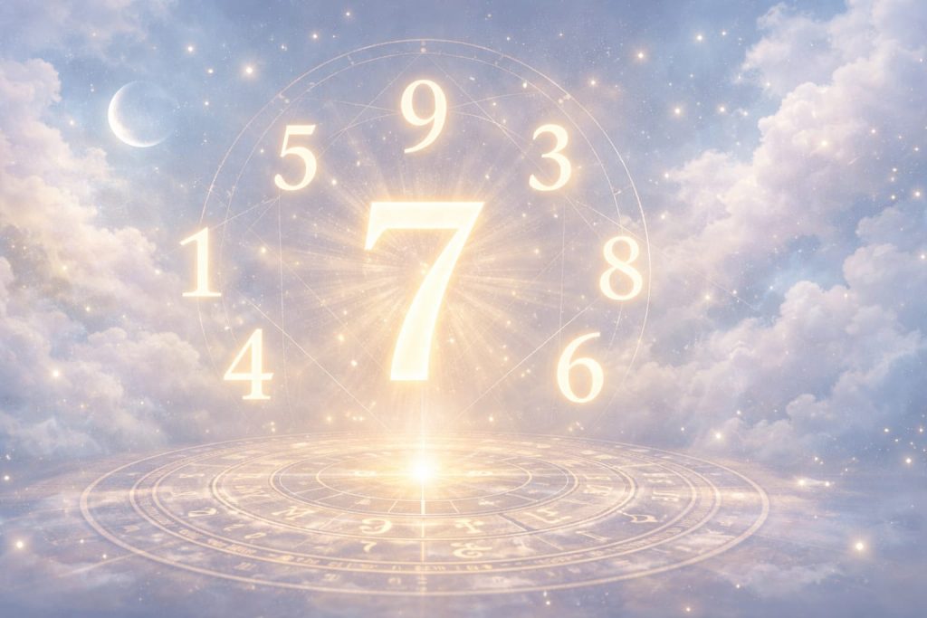 Numerology forecast graphic for February 22, 2026 showing the day's energy theme of grounding, stability, and practical decision-making for all Life Path Numbers,