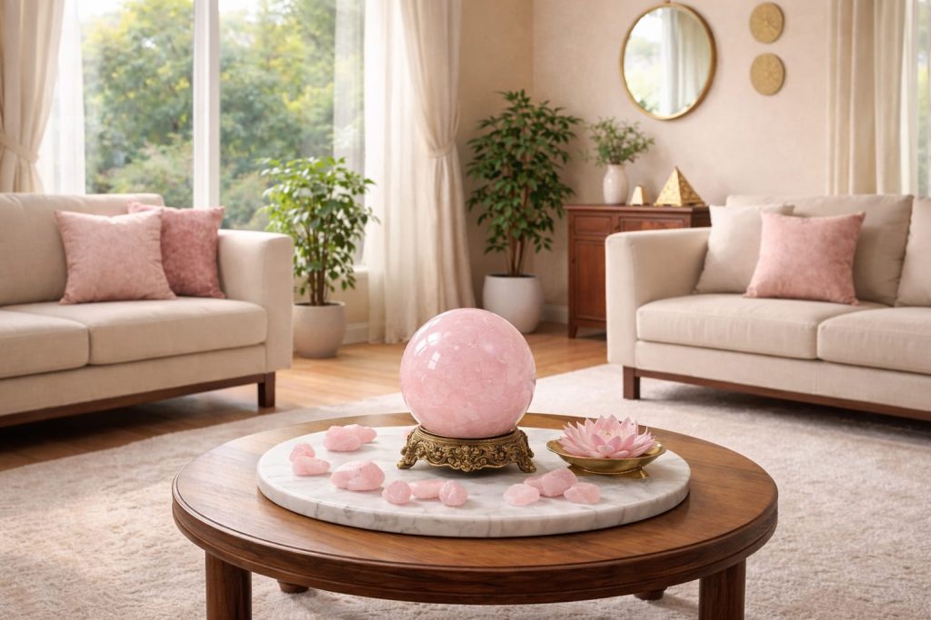 Rose quartz crystal Vastu placement for love harmony and positive relationship energy by Aarya Astro Science
