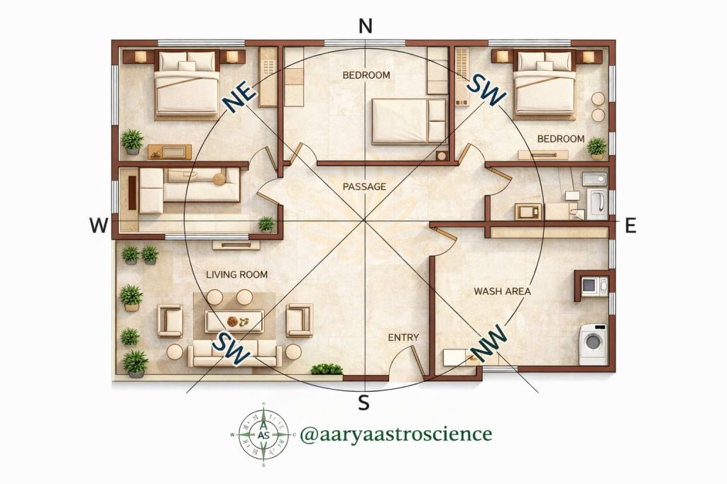 Southwest direction in Vastu showing stability prosperity and energy balance in home by Aarya Astro Science