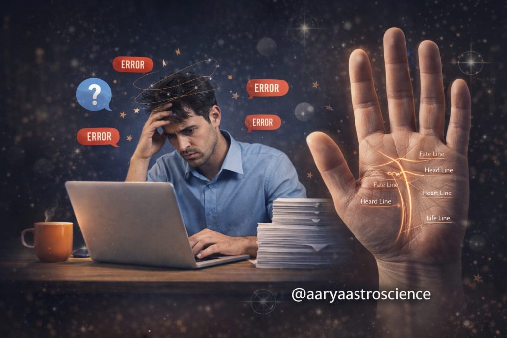 Palmistry signs showing career challenges and job problems in hand lines by Aarya Astro Science