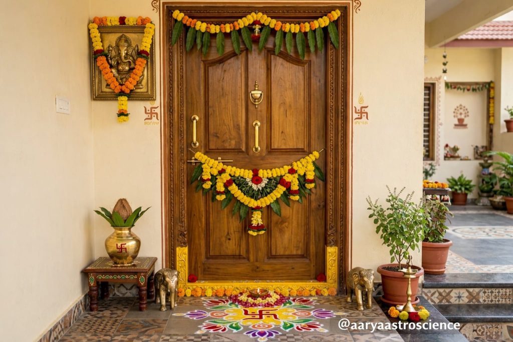 front door vastu decoration for positive energy and divine blessings at home by Aarya Astro Science