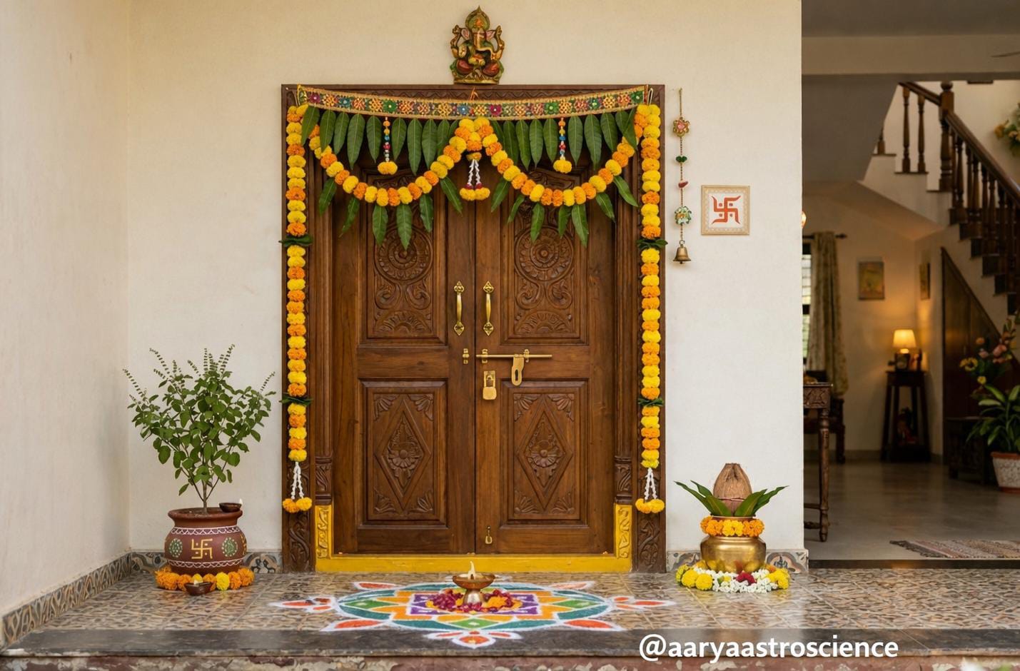 front door vastu decoration for positive energy and divine blessings at home by Aarya Astro Science