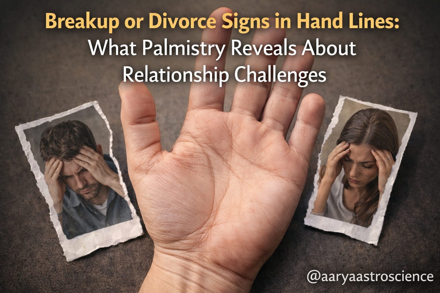 breakup and divorce signs in palmistry showing relationship challenges in hand lines by Aarya Astro Science