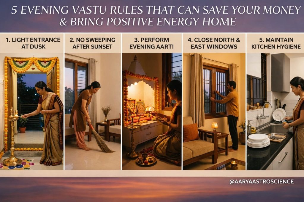 evening vastu rules for saving money and bringing positive energy home by Aarya Astro Science